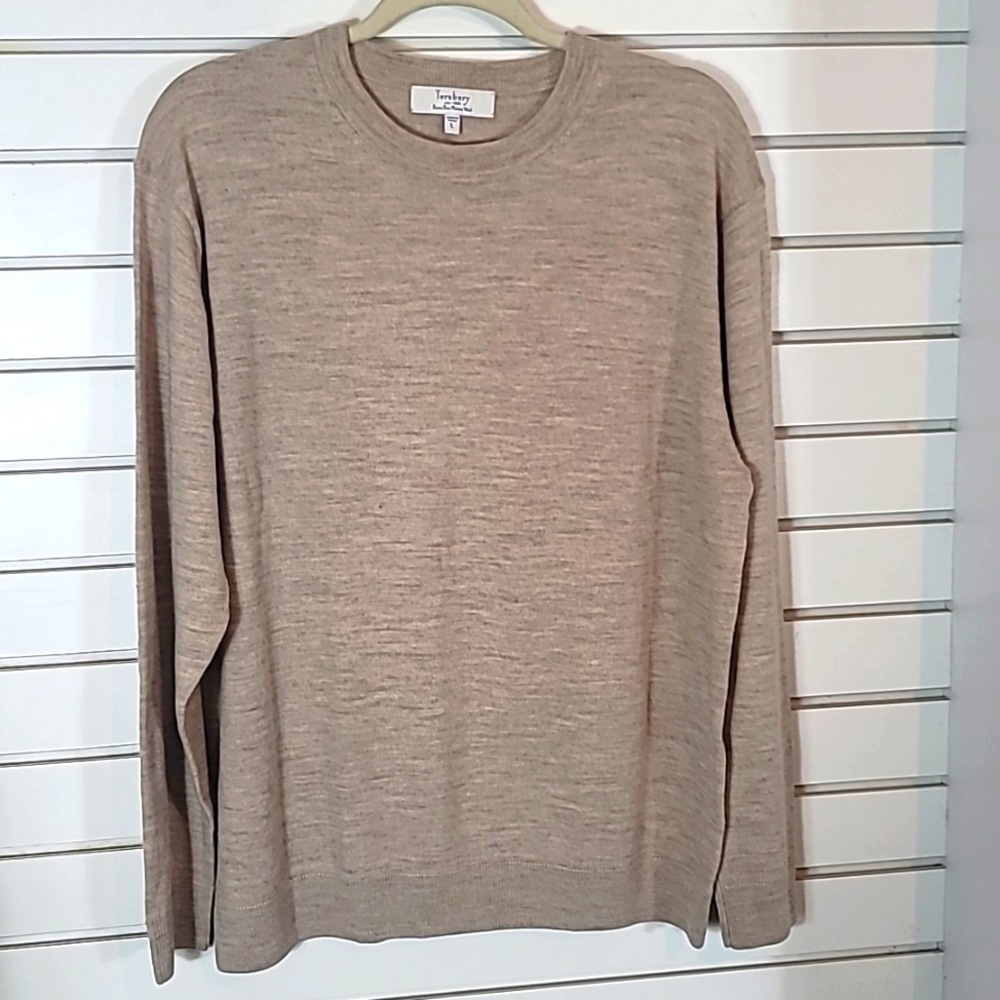 Turnbury Crewneck Large Heather Tan Extra Fine Merino Wool